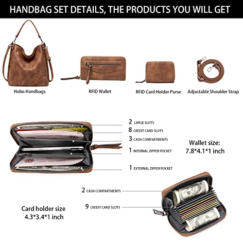 lapsting Hobo Bags for Women Handbags Purse Ladies Boho Shoulder Bag Crossbody Purses Faux Leather - color: H - 17.3inch Brown - Black Metal