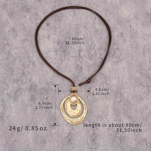 JAOYU Bohemian Necklaces for Women Leather Necklace Wood Pendant Choker Long Brown Necklace Chunky Circle Boho Hippie Jewelry - style: Boho Chunky Necklace