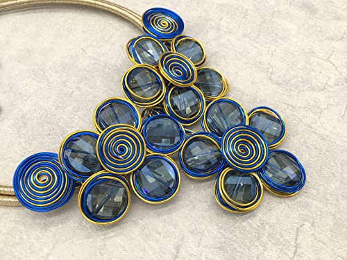 Statement Chunky Flower African Necklace For Women Tribal Fashion Costume Jewelry Earring Sets Unique Big Colorful Rhinestone Crystal Pendent Collar Choker Bib Handmade - color: Three Flowers Blue + Gold