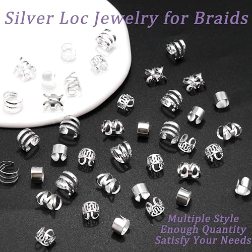 40PCS Hair Jewelry for Braids Silver Hair Cuffs Rings Multi Shape Loc Dreadlock Beads Adjustable Braid Accessories for Women and Girls - color: Gold-6