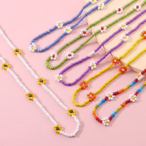 Beaded Choker Necklaces For Women Vsco Boho Handmade Flower Necklace Cherry Cute Necklace For Teen Girls Beach Necklace Set 6 Pieces - color: StyleA-02
