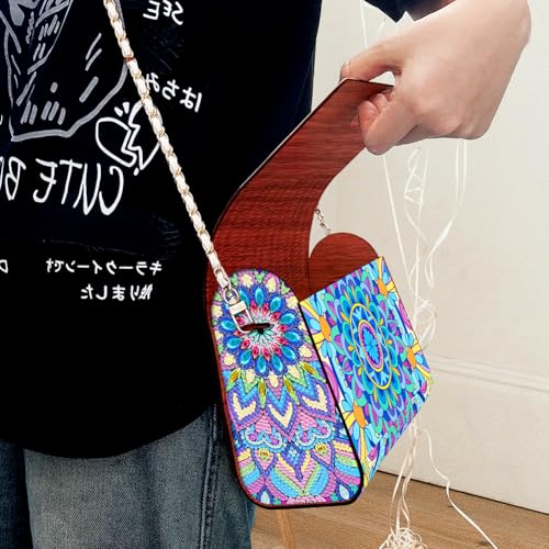 C'eitura Mandala Diamond Art Painting Wooden Pouch Kit, DIY Crossbody Bag with Chain, 5D Boho Shoulder Bag with Zipper, Handmade Hippie Festival Purse for Women - color: SKB209