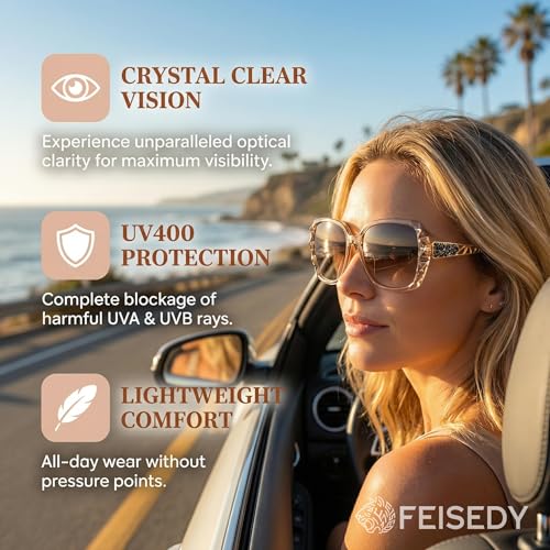 FEISEDY Polarized Women Square Sunglasses Sparkling Composite Shiny Frame B2289 - color: 3 Champagne