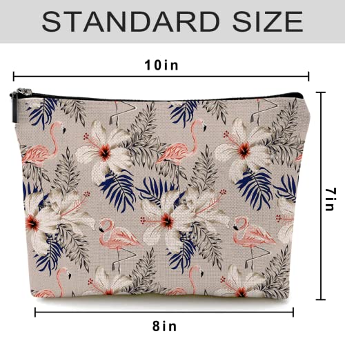 Cute Makeup Bag for Purse Canvas Waterproof Funny Cosmetic Bags for Women Zipper Travel Toiletry Pouch-Flamingo Makeup Bags-Beige - color: Flamingo Makeup Bags-Beige