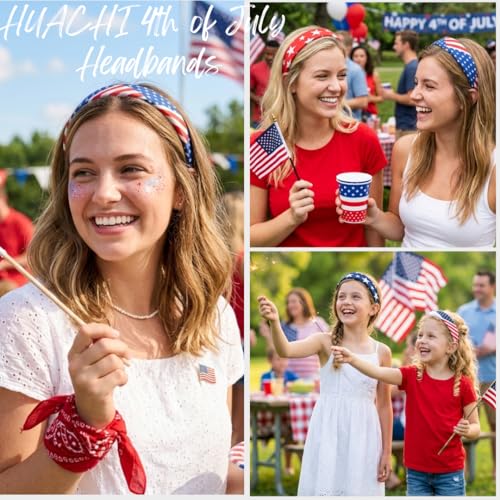 Huachi 4th of July Headbands for Women Non Slip, American Flag Headbands for Women’s Hair 1 inch Wide, Red White and Blue Hair Accessories, Patriotic Head Bands Cute USA Headband for Girls 4PCS - color: Red White and Blue Headbands Set