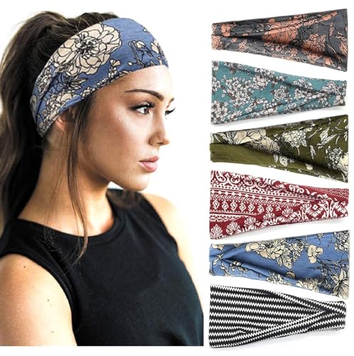 AKTVSHOW Boho Headbands for Women Fashion Wide Headband Non-Slip Head Band for Women's Hair Wide Thick Sweat Hair Bands, Trendy Hair Accessories for Women's - color: Boho