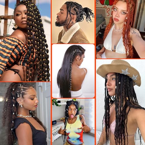 260pcs Gold Hair Jewelry for Women Braids Dreadlock Locs,17 Styles Metal Hair Accessories Adjustable Hair Charms Cuffs Coils Beads Rings Braiding Decoration - color: Gold-260pcs