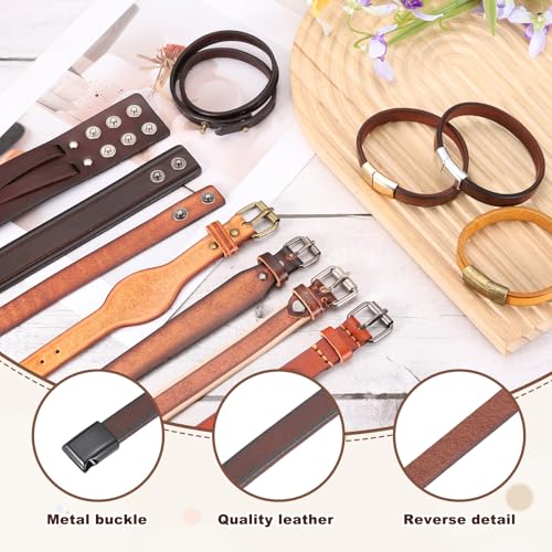MECCANIXITY 2Pcs Plain Leather Bracelets Buckle Bangle,8" Black Leather Snap Bracelets Adjustable Blank Wrist Cuffs DIY Craft Wristbands for Men Women Stamping Jewelry Making - color: Black, size: 8"