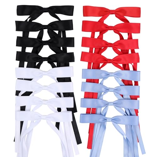 WORTL Hair Bows Clips Hair Ribbon Bowknot with Long Tail Bows Barrettes Hair Accessories for Women Girls 16PCS （Red，White，Blue，Black） - color: Red，White，Blue，Black