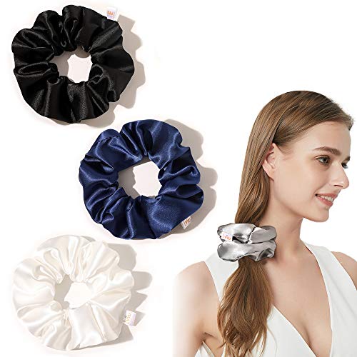 Ivyu Scrunchies, 4 Pack Silk Scrunchy for Girls Women Cute Hairties Hair Accessories Soft Ropes Ponytail Holder, White, Black, Navy, Gray - color: White Black Navy Gray