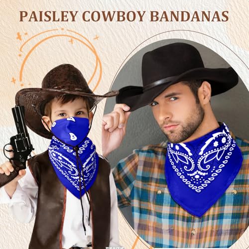 50 Pcs Bandanas Bulk Large Bandana Headband Paisley Cowboy Bandana Scarf Handkerchief for Women Men - color: Royal Blue