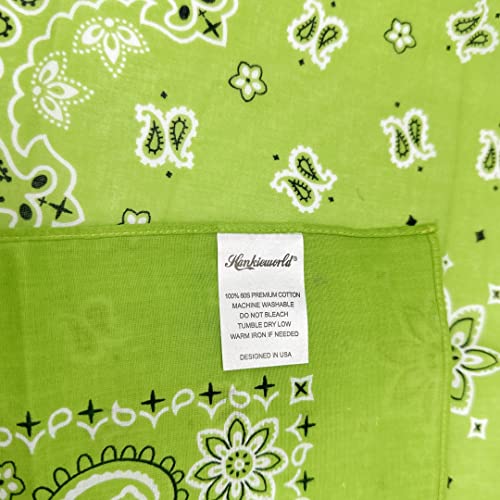 Single Pack Bandanas 60s Premium Cotton Soft Thin Handfeel Large Handkerchief for Men and Women - color: 1 Pack-lime Green