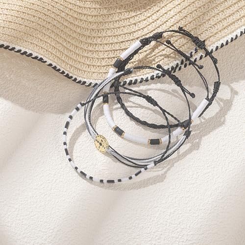 FANCY SHINY Boho Nautical Compass String Bracelets Beaded Clay Beads Bracelet Stackable Friendship Bracelets Summer Beach Outfits for Women Girls - color: Black