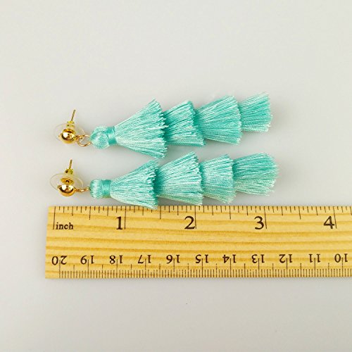 BaubleStar Tassel Earrings Handmade Tiered Thread Tassel Dangle Earrings, Multi Colors - color: Turquoise