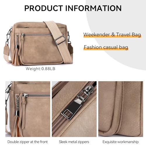MEITRUE Crossbody Bags for Women, Vegan Leather Crossbody Purse Trendy Multi Pockets Shoulder Handbag with Tassel - color: 04-apricot