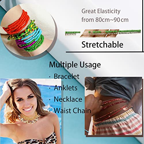 TOBENY SHIWE 24PCS Waist Bead Chains for Women Colorful Summer Body Chains Belly Beads Bikini Jewelry Chains Bead Waist Chains Set - style: Style G-32P