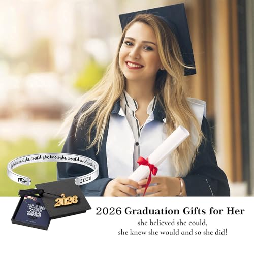 M MOOHAM Graduation Gift for Her Him 2026, Inspirational Graduation Bracelets Class of 2026 High School College Graduation Gift for Her with Graduation Box - style: With Box-She believed she could, she knew she would and so she did!