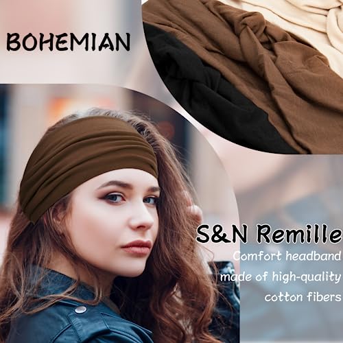 S&N Remille Wide Headbands for Women, Large Hairband, Elastic Non-Slip Headband Twist Knotted Accessories, Yoga Workout Vintage Hair 3 Pack (Colour-8) - color: Colour-8