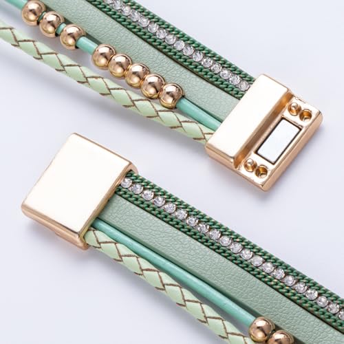 FANCY SHINY Boho Leather Wrap Bracelet Stackable Infinity Chunky Cuff Bracelets Western Hippie Outfits Jewelry Valentine Gifts for Women - color: Avocado