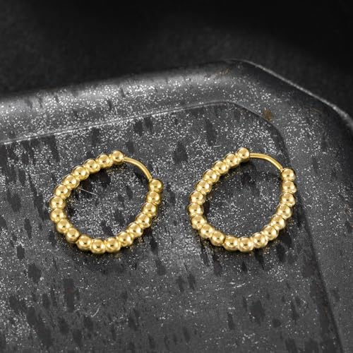 Stainless Steel Hoop Earrings for Women Gold Tone Geometric, Huggie Heart Twisted Minimalist Engraved Designs for Daily Wear - color: Gold_18mm*16mm