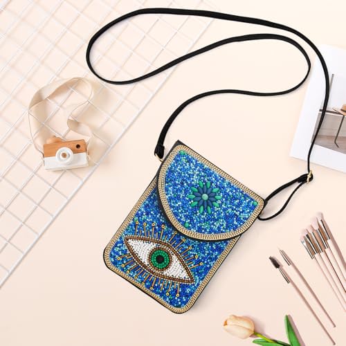 Small Beaded Crossbody Bag for Women, Boho Cell Phone Shoulder Purse Wallet with Handcrafted Colorful Beads - color: Eye-blue