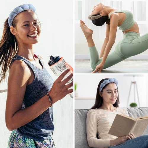 Ztomine Headbands, Set of 2 - Terry Cloth Spa Headbands for Face Washing, Makeup Removal, or Facial Mask Usage, Dark Khaki + Blue - color: Dark khaki + blue