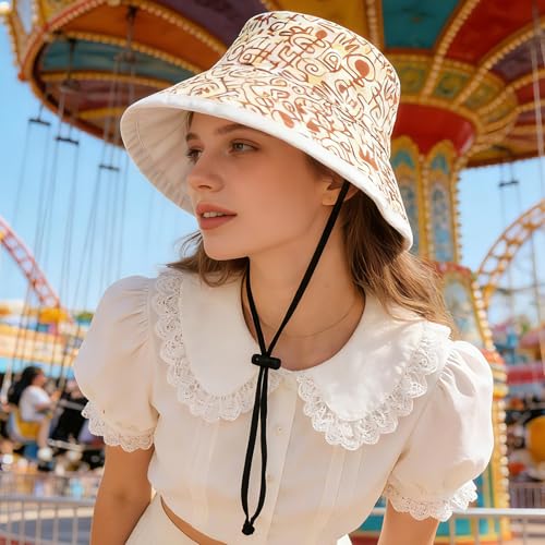 Women's Summer Sun Hat - Reversible Design with Striped Lining Adjustable Brim for Travel and Outings Cap - color: Printed-beige