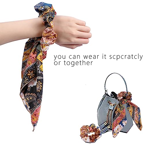 Paisley Scrunchie Hair Accessories - Chiffon Hair Scarf Bandana, Scrunchies, Ribbons, Ponytail Holders, and Bow Scrunchies for Women (6PCS) | Scrunchies with Tails,Hair Scarves,Hair Bows,Bandana Scrunchies,Scarf Ponytail Holder,Hair Accessories for Women