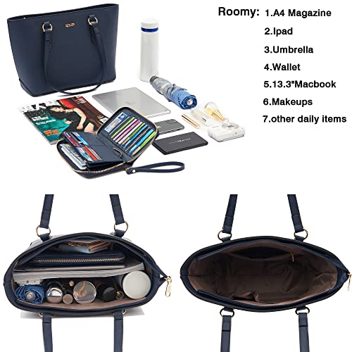 Purses And Wallets Set For Women Work Tote Satchel Handbags Shoulder Bag Top Handle Totes Purse With Matching Wallet - color: A5-3pcs/Set Darkblue