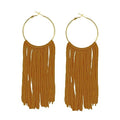 Boho Long Tassel Dangle Earrings for Women Lightweight Circle Hoop Silky Thread Fringe Drop Statemen Earrings - color: dark yellow