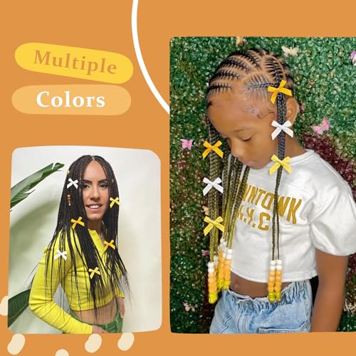 45pcs Hair Beads for Braids Yellow Small Bow Hair Clips Acrylic Braid Beads Y2K Hair Accessories for Women Girls - color: Yellow
