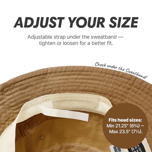 Hot Summer Bucket Hat - Trendy Cotton Sun Hat for Beach, Golf, Fishing - Fun Outdoor Vacation Boonie for Men and Women - color: Camel