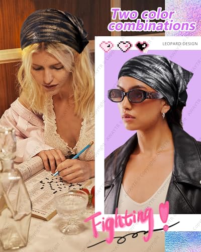 AWAYTR Y2K Hair Bandanas for Women Hair - 2Pcs Punk Head Wraps for Girls Hair Scarf Grunge Disco Head Cover - color: Wave (Black/Yellow)