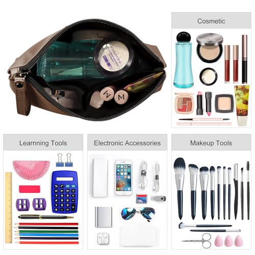MAANGE Cosmetic Bags for Women Small Makeup Bag for Purse Pu Leather Makeup Pouch Travel Makeup Bag with Zipper Make Up Bag for Travelling - color: Coffee