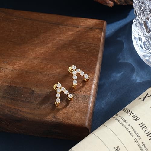 Gold Silver Earrings For Women,14K Gold/Silver Plated Hypoallergenic Stud Earrings For Women Trendy ,Minimalist Simple Unique Gold Silver Diamond Cubic Zirconia Stud Earrings Dainty Cute Jewelry Gifts - style: Diamond Stud-Gold