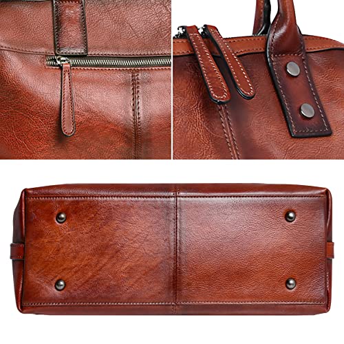 Iswee Genuine Leather Satchel Tote Bag Top Handle Handbag Designer Shoulder Bag Large Capacity Cross Body Bag - color: Brown