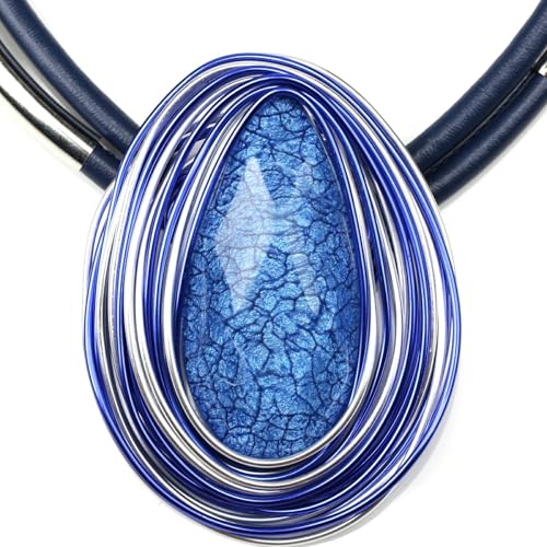 Ethnic Crystal Rhinestone Pendant Necklace Earrings Set Women Handmade Tribal Collar Choker Chunky Metal Bib Rope Chain African Statement Jewelry Set - color: NXR1484-blue