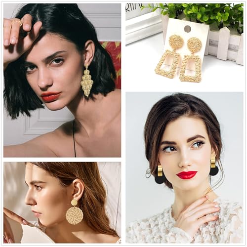12 Pairs Boho Statement Earrings Set for Women: Rattan Tassel Acrylic Earrings