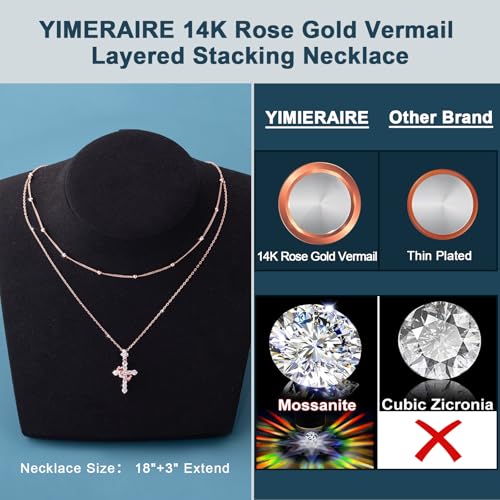 YIMERAIRE Upgraded Moissanite Crown Cross Necklace 14K Gold Vermeil 1.1 Carats Dainty Iced Out Easter Basket Stuffer Cross Jewelry S925 Sterling Silver Simple Gold Christian Faith Moissanite Cross Pendant Necklace For Women - color: Stackable-Rose Gold