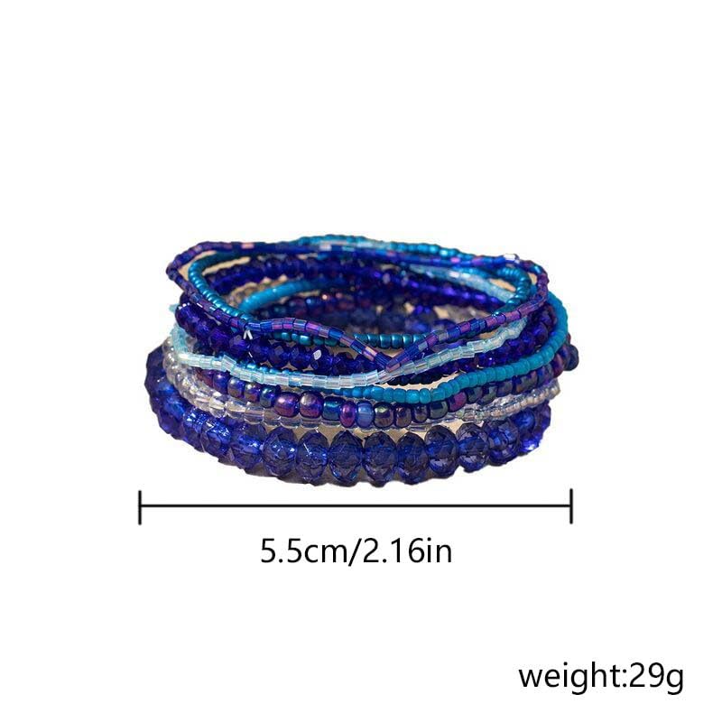 Caiyao Bohemian Multilayer Stackable Seed Beaded Bracelets Colorful Crystal Glass Beads Strand Bangle Bracelet BFF Wristbands Bracelet for Women Summer Beach Hawaii Jewelry Birthday Gifts - color: Blue