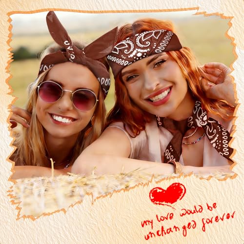 50 Pcs Bandanas Bulk Large Bandana Headband Paisley Cowboy Bandana Scarf Handkerchief for Women Men - color: Coffee