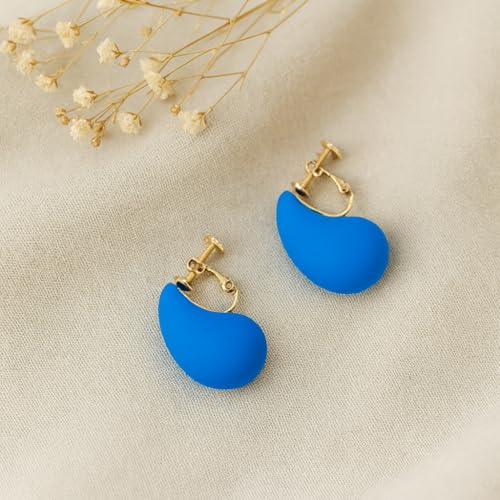 14K Gold Clip On Earrings Women,Teardrop Chunky Detachable Hoop Clip-On Earrings for Non Pierced Ears Hypoallergenic Lightweight Earring Clips - color: Blue