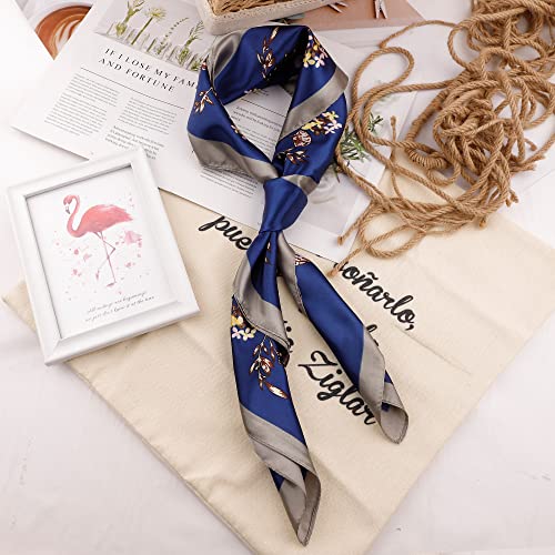 NZKNP Silk-Like Head Scarf - Women's Bandana Wraps - color: 26-dark and Light Blue, size: 35"*35"