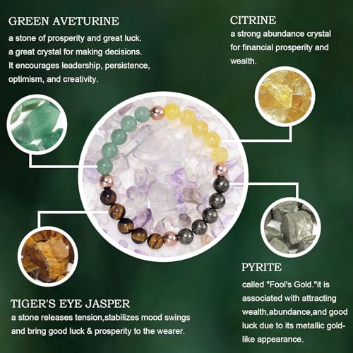 Strong Healing Crystal Bracelet 8MM Genuine Stone Bracelet Lucky Beaded Bracelet Chakra Bracelet 6.5 inch Positive Energy Inspirational Gifts for Women Mom - style: Attract Abundance