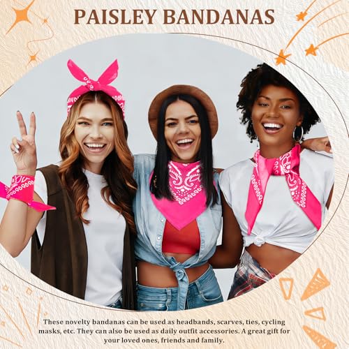 50 Pcs Bandanas Bulk Large Bandana Headband Paisley Cowboy Bandana Scarf Handkerchief for Women Men - color: Hot Pink