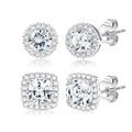 18K Gold Plated Halo Stud Earrings 925 Sterling Silver Cubic Zirconia Stud Earrings Round Square Diamonique Stud Earrings Set for Women Men - color: Silver1