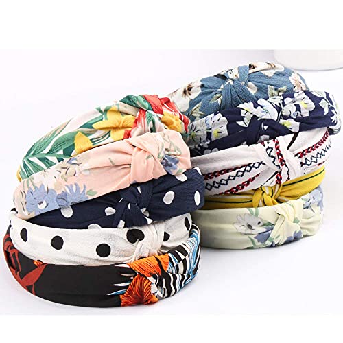 TOBATOBA Knotted Headbands for Women, 10 Pack Floral Bow Knot Twist Turban Headbands - Wide, No Slip Diademas Para Mujer De Moda