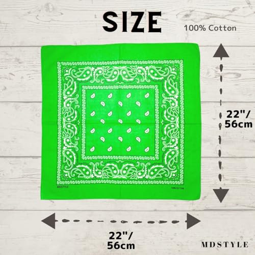 MDSTYLE 100% Cotton Bandana for Men & Women 22" x 22" Paisley Pattern Handkerchief Headband Scarf - color: Lime Green