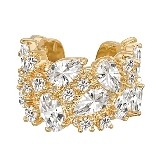 MEVECCO Ear Cuff Non Piercing for Women 18K Gold Plated Dainty Ear Cuff Earring Stacks Cartilage Clip On Wrap Huggie Minimalist Fake Piercings Open Hoops Jewelry Gifts - style: cz