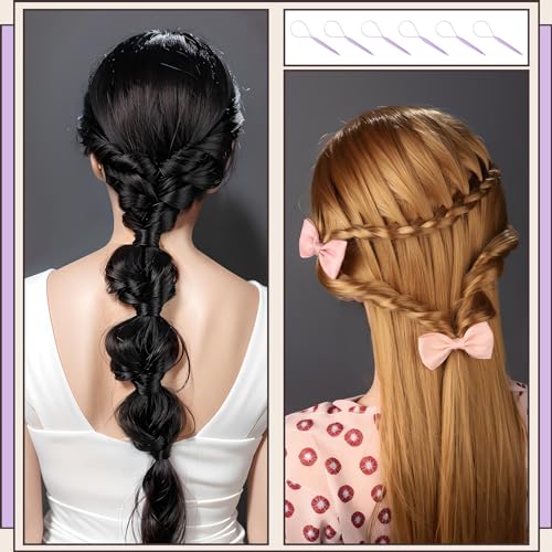 Teenitor 4pcs Pony Tail Hair Tools: 2 Pairs Pony Styling Loop, Pull Through & French Braiding Accessories for Women & Girls - Light Purple/White - color: Light Purple/White